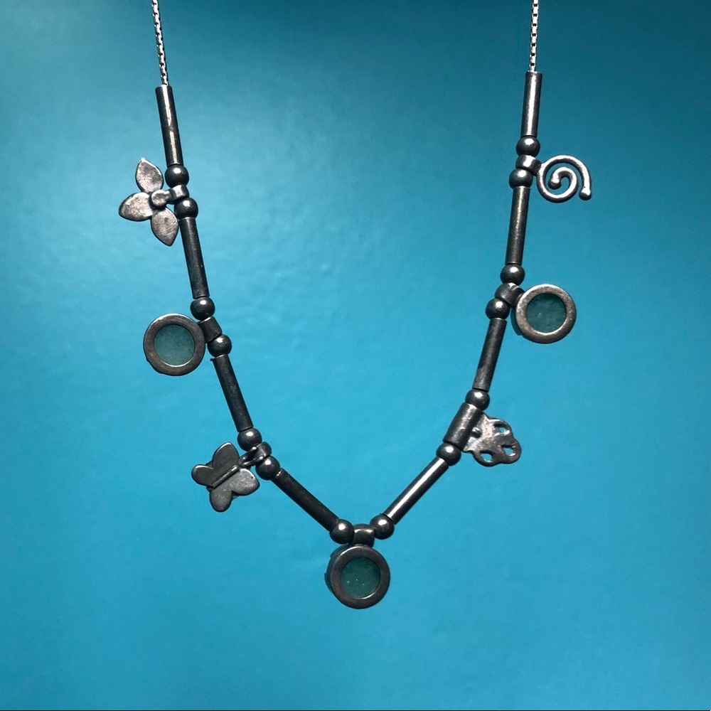 Vintage Sterling Silver Jadeite Charm Necklace